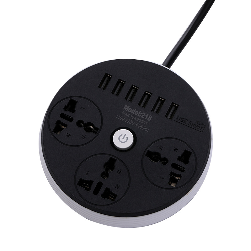 6usb 圆形三孔 带开关吸塑包装接线板 3a充电器外单插座