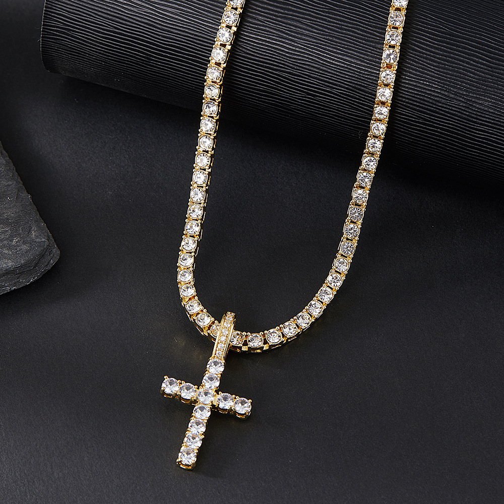 European and American Fashion Necklace Women's All-Match High-Grade Non-Fading New Zircon Cross Necklace One Piece Dropshipping