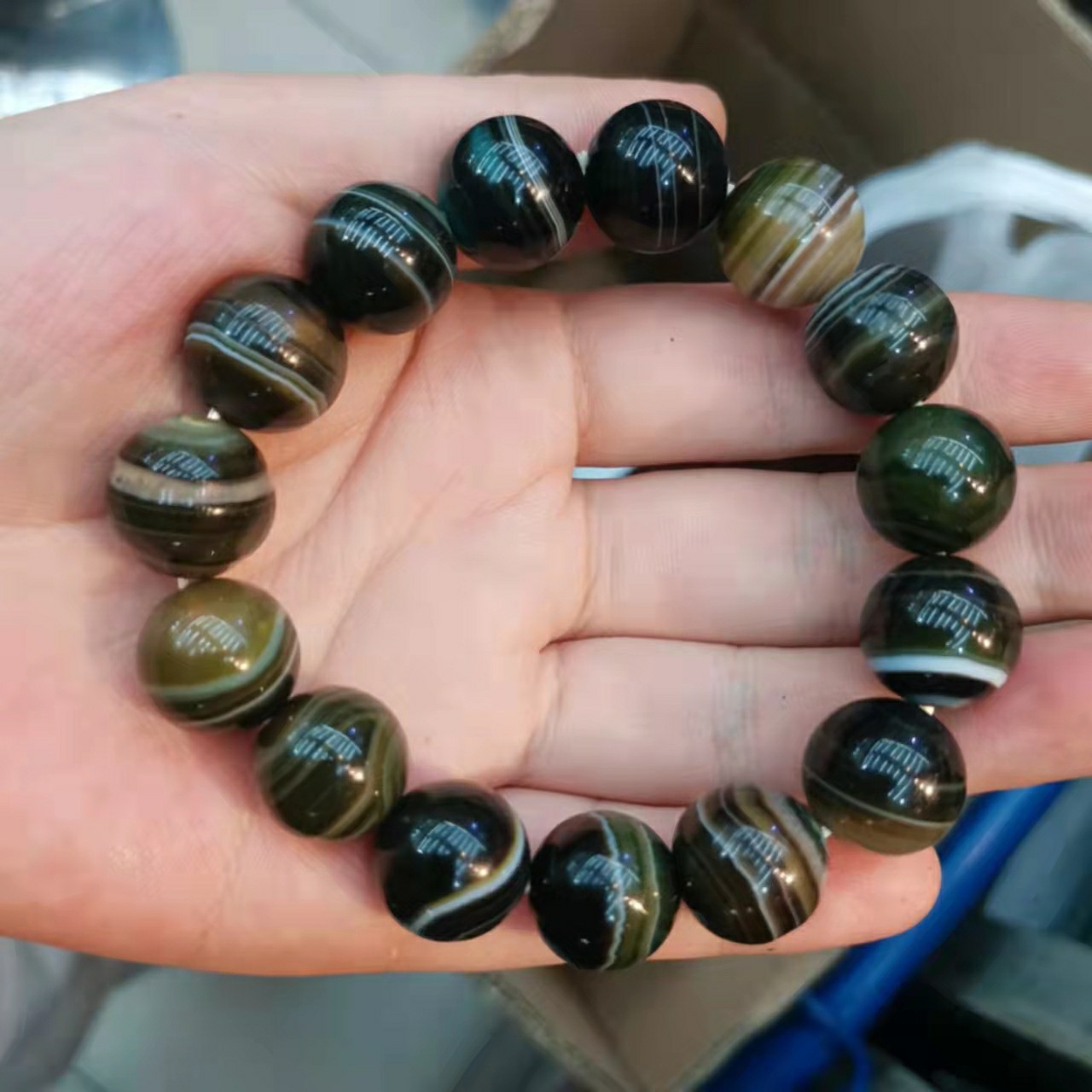 雨花石直播热推缠丝条纹绿玛瑙圆珠手链精致时尚大气110-阿里巴巴