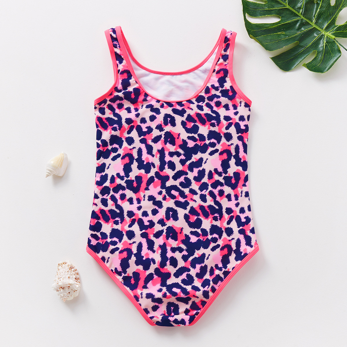 in Stock Girls' Swimsuit 5~12 Years Old Colorful Leopard Print One-Piece Swimsuit High Quality Girls' One-Piece Swimsuit