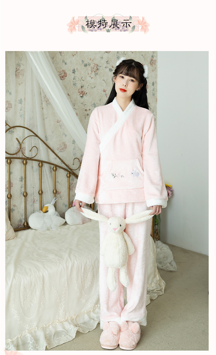 5618实拍 原创冬装汉服绣花睡衣 改良汉元素珊瑚绒家居服保暖睡衣