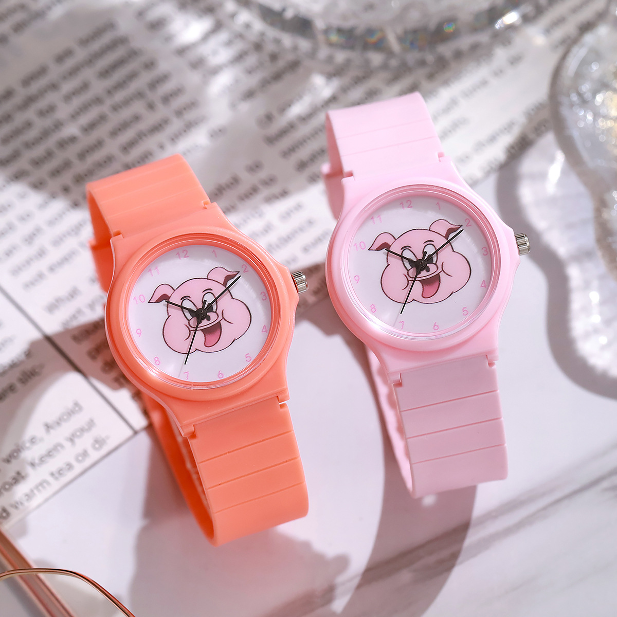 New Watch, Pink Pig Watch, Same Style with Chen Guilin, Cute Quartz Watch for Students and Children