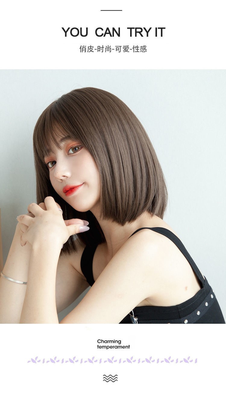 假发女短发全头套整顶自然逼真空气刘海bobo头网红同款现货直售