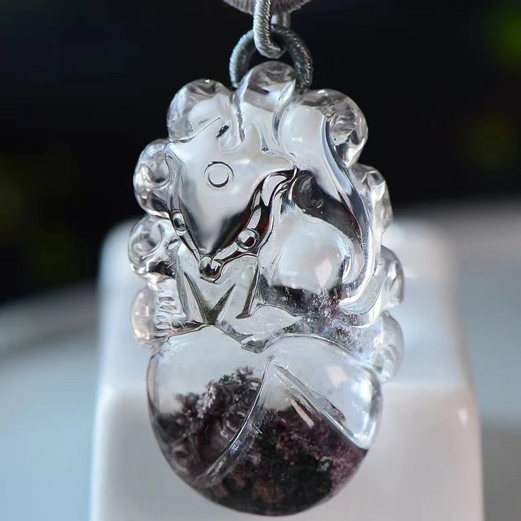 高档天然红幽灵水晶雕刻九尾狐吊坠项链毛衣链男女款饰品礼物项坠