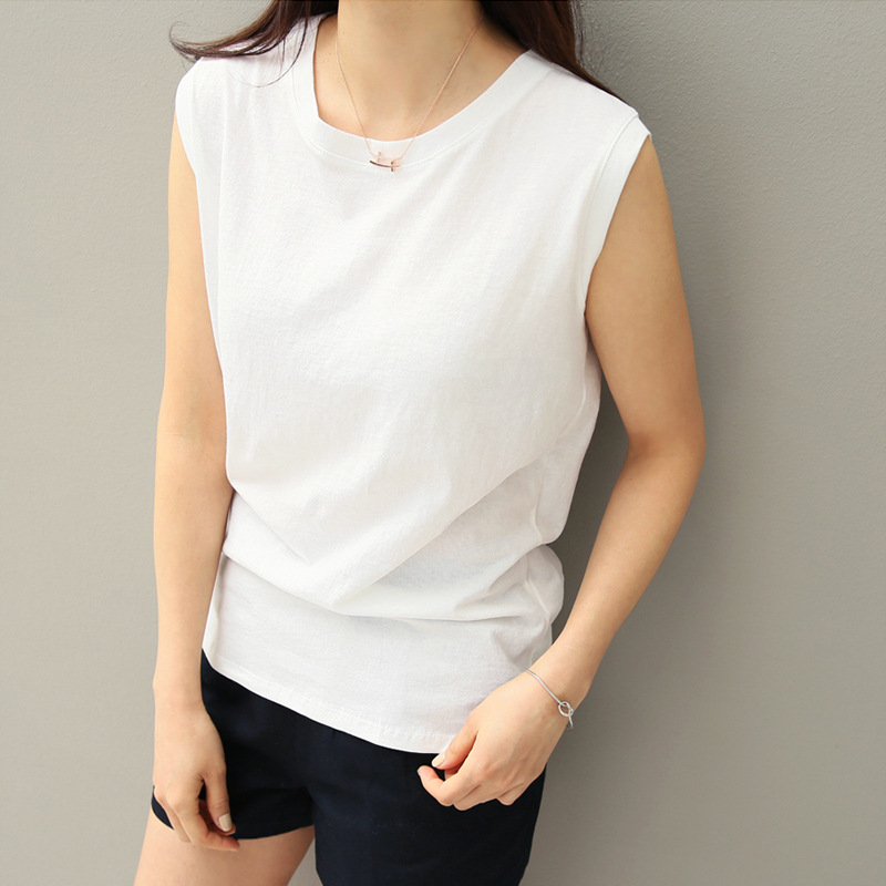 2022夏季新品韩版圆领套头无袖上衣女宽松休闲打底内搭小背心t恤