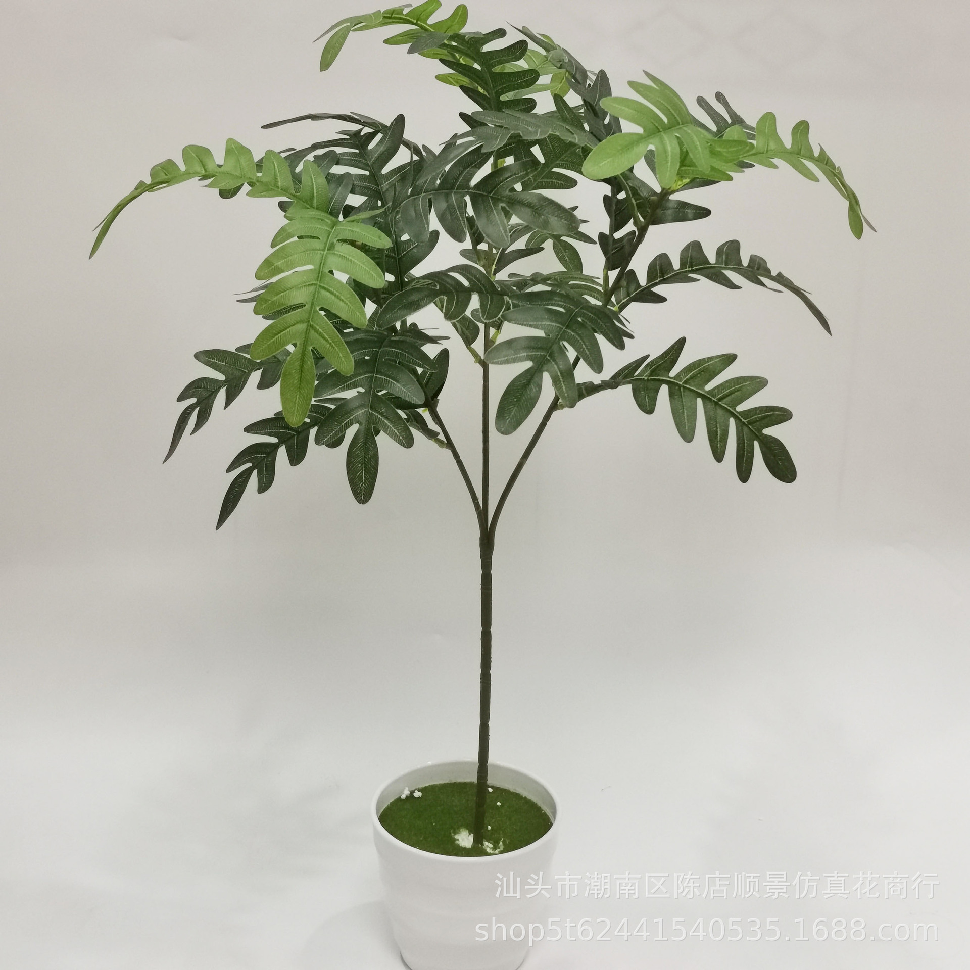 仿真植物花过胶手感叶3叉铁树叶盆栽摆件办公室内装饰园林工程