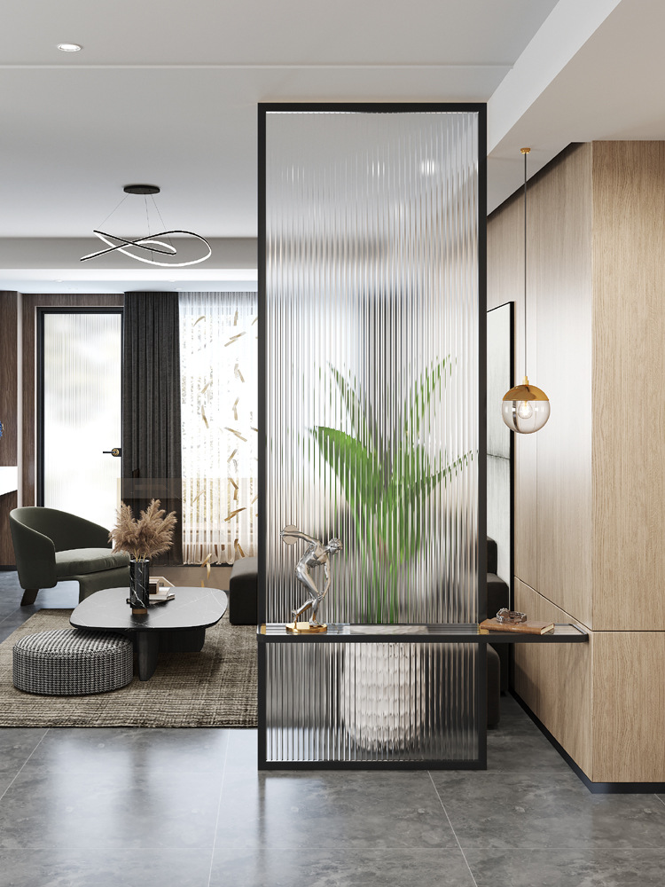 不锈钢玻璃屏风卫生间干湿分离隔断客厅现代简约入户玄关装饰