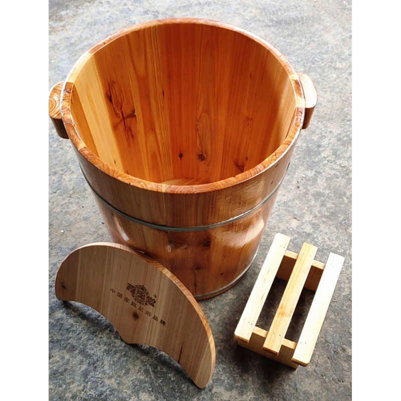 泡脚木桶带盖藏奥堂带凳子加厚高40cm香杉木足浴洗脚桶木质盆批发