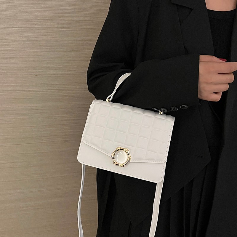 Cross-Border Bag Textured Plaid Indentation Women's Bag 2023 Popular Portable Small Square Bag Light Luxury All-Match Shoulder Messenger Bag