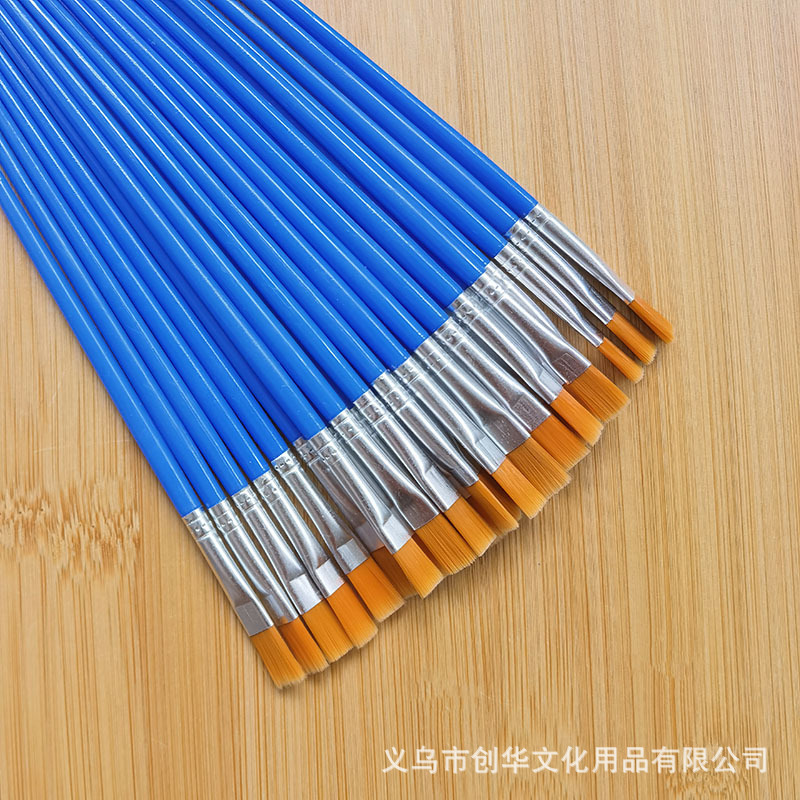 0.7cm Wide Painting Brush Children's Plastic Rod Flathead Oil Painting Brush Acrylic Paint Blue Flat Brush