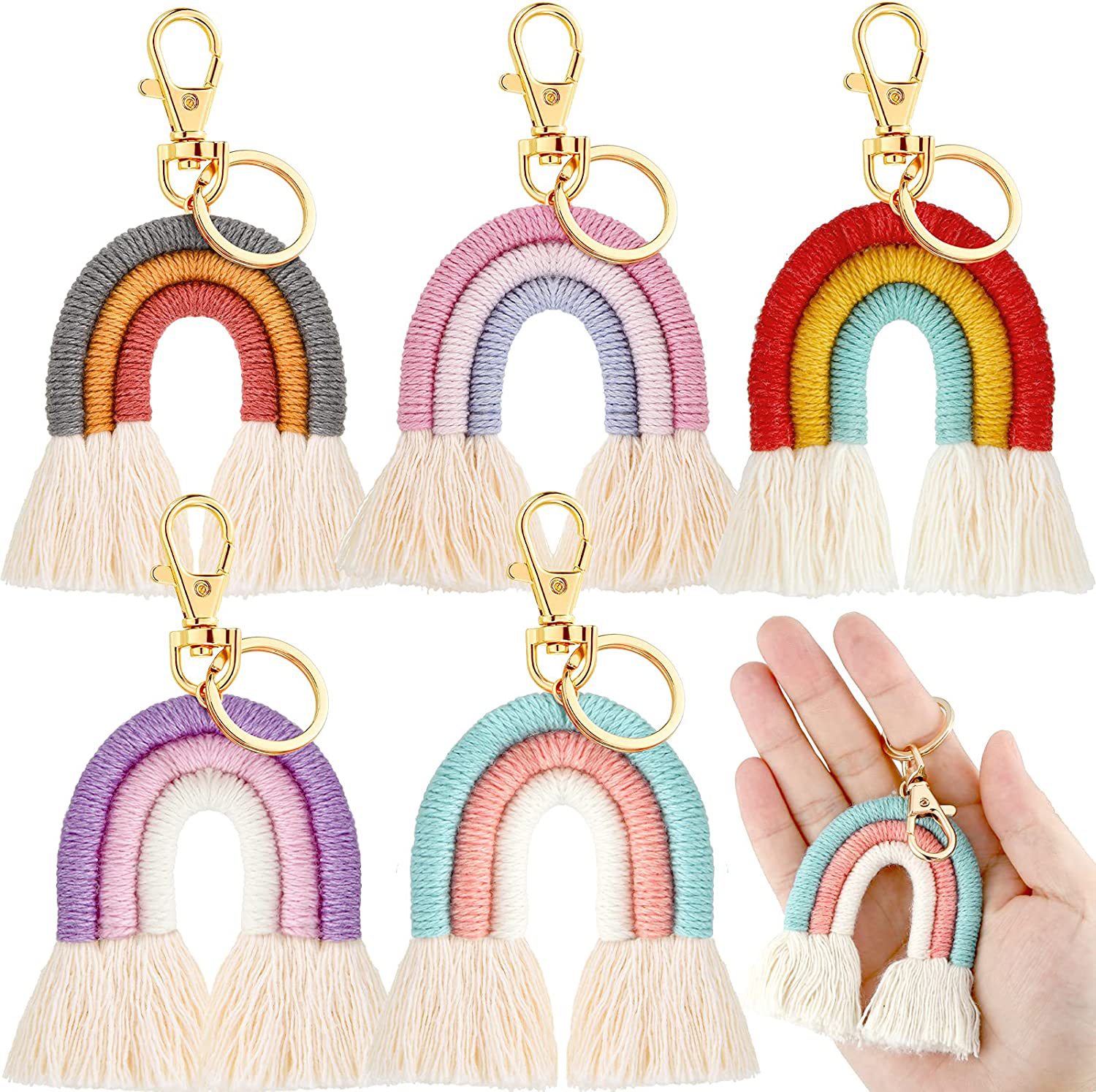 ins nordic style bag pendant woven rainbow tassel keychain rattan bag ornament tassel decoration photo props