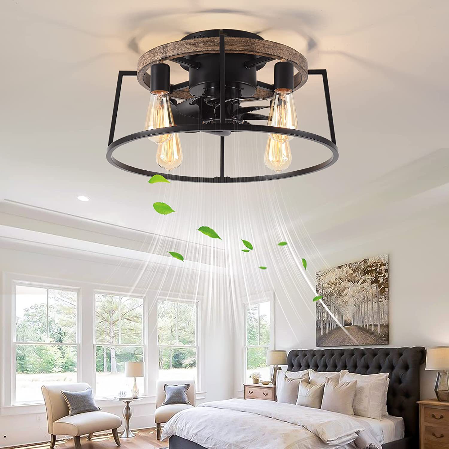 Retro Ceiling Bedroom New Fan Lamp American Industrial Style Remote Control Restaurant Ceiling Fan Lights Wrought Iron Top Light Amazon