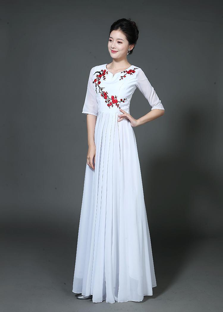 合唱团长裙演出服成人女新款大摆裙中老年大合唱礼服独唱舞台服装