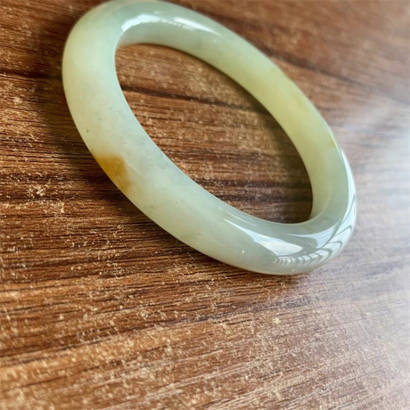 和田玉美人窄条手镯圈口54mm女款白玉镯子高冰晴玉石玉镯首饰