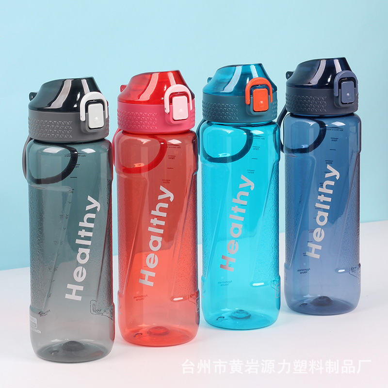 Plastic Cup Sports Outdoor Drinking Glass 800ml with Handle Straight Mouth Sports Bottle Bounce Cover Water Cup