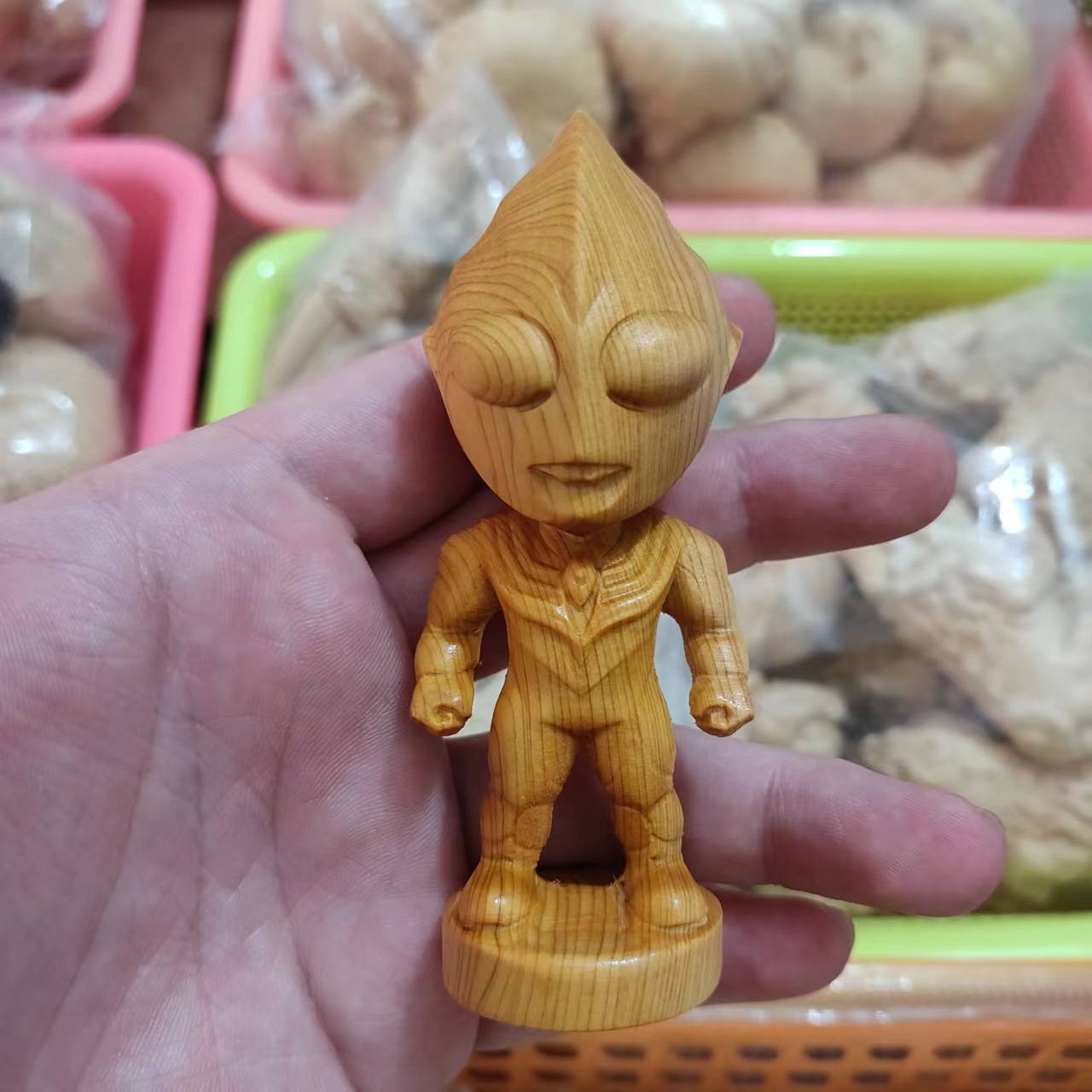 绿檀木雕奥特曼手把件木质工艺品小摆件创意家用摆饰儿童卡通礼品