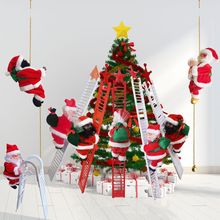 2021新款黑人红色爬梯电动圣诞老人儿童玩具圣诞节家居橱窗装饰品