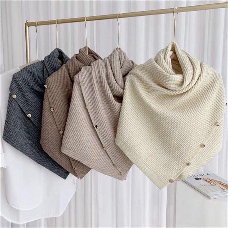 Autumn and Winter New Ins Style All-Match Knitted Scarf for Women Fashionable Warm Shawl Variety Outerwear Cloak Wholesale