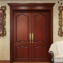 厂家定制缅甸柚木原木门沙比利入户门菠萝格双开门实木门别墅大门