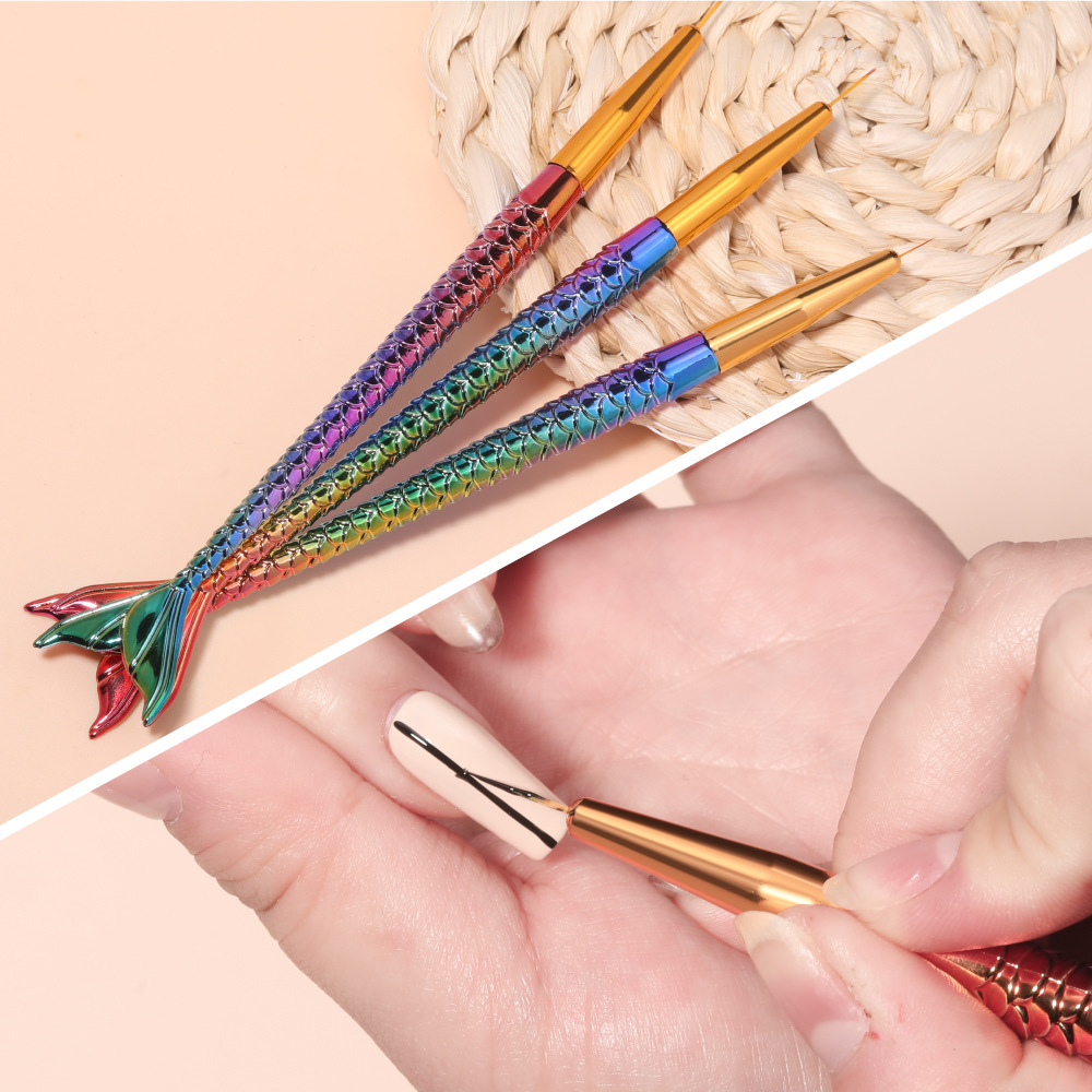 203 3 pack people fishing rod nail brush colorful beauty fishing rod cable painted carved manicure implement