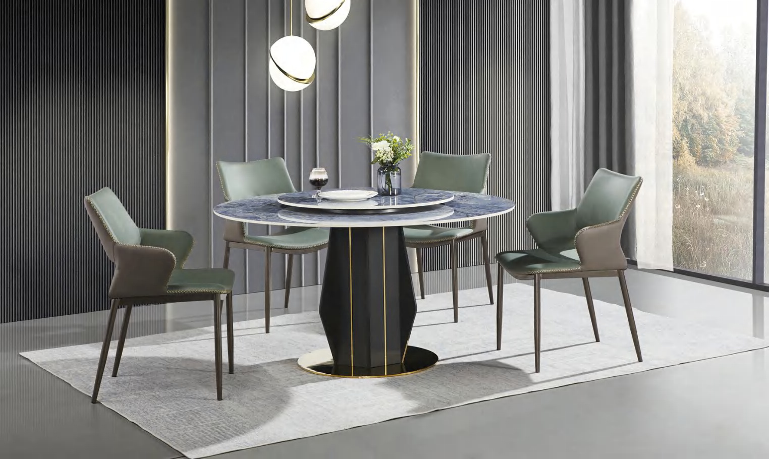 tj3159671现代轻奢简约天然大理石圆形餐桌家用带转盘岩板餐桌