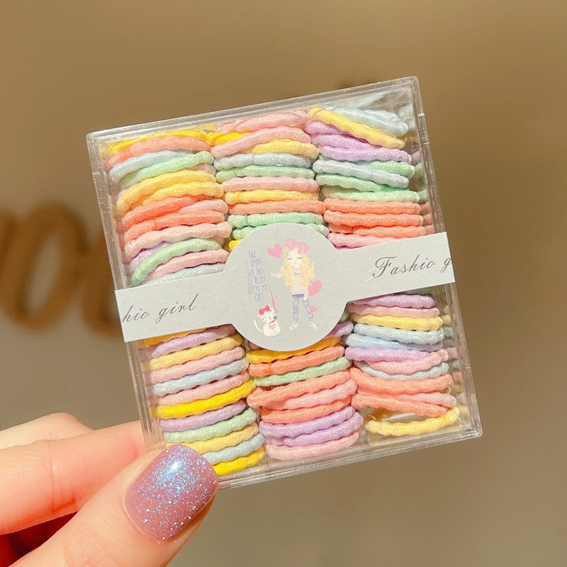 90 Boxed Children Seamless Small Rubber Band Candy Color Baby Hair Ring Cute High Elastic Hair Tie Wholesale