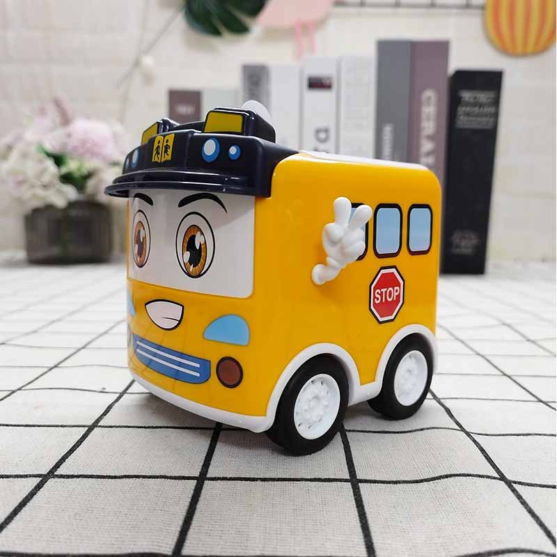 new foreign trade baby plastic bus children's music coin bank children's mini toy car savings bank cross-border