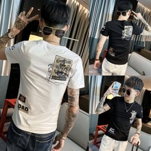 夏季短袖男2024韩版潮流社会精神小伙白色T恤潮牌印花网红上衣服