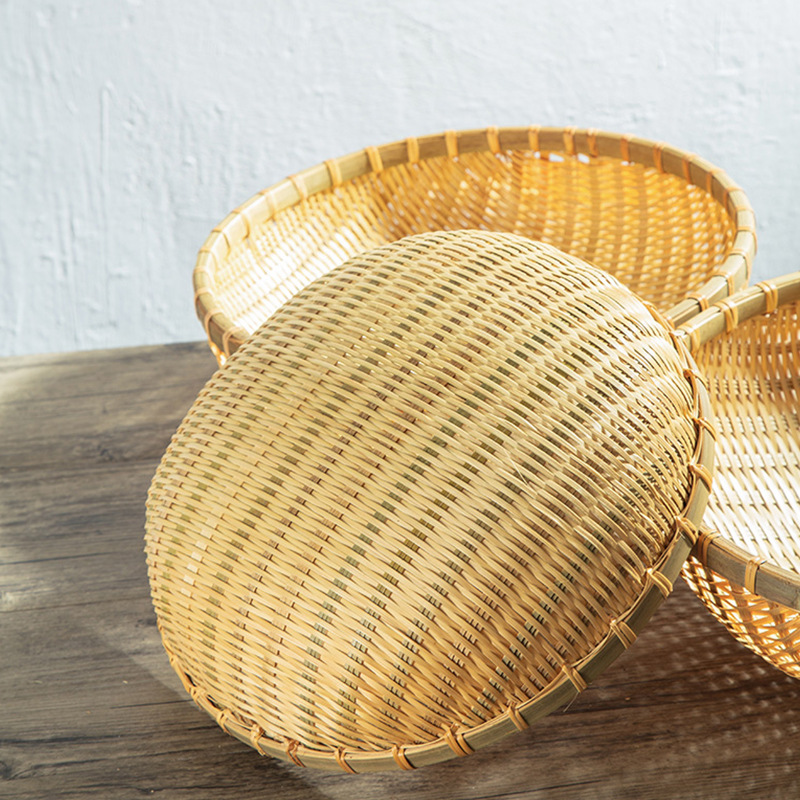 竹编制品圆簸箕家用农家水果馒头筐干果零食收纳小箩筐洗菜竹篮子