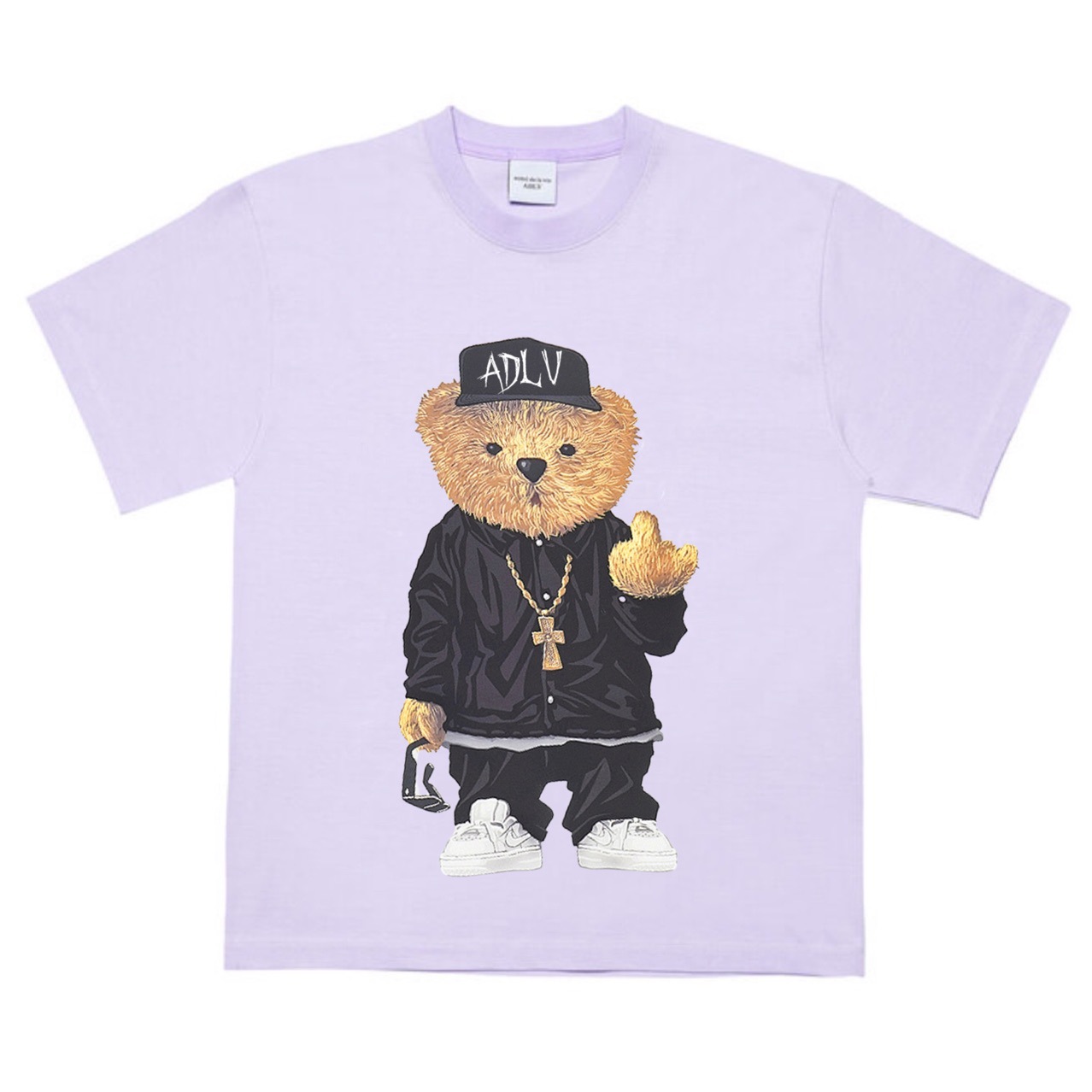 韩国服装潮牌潮牌批发男女同款中指熊图案休闲宽松马卡龙夏季新款