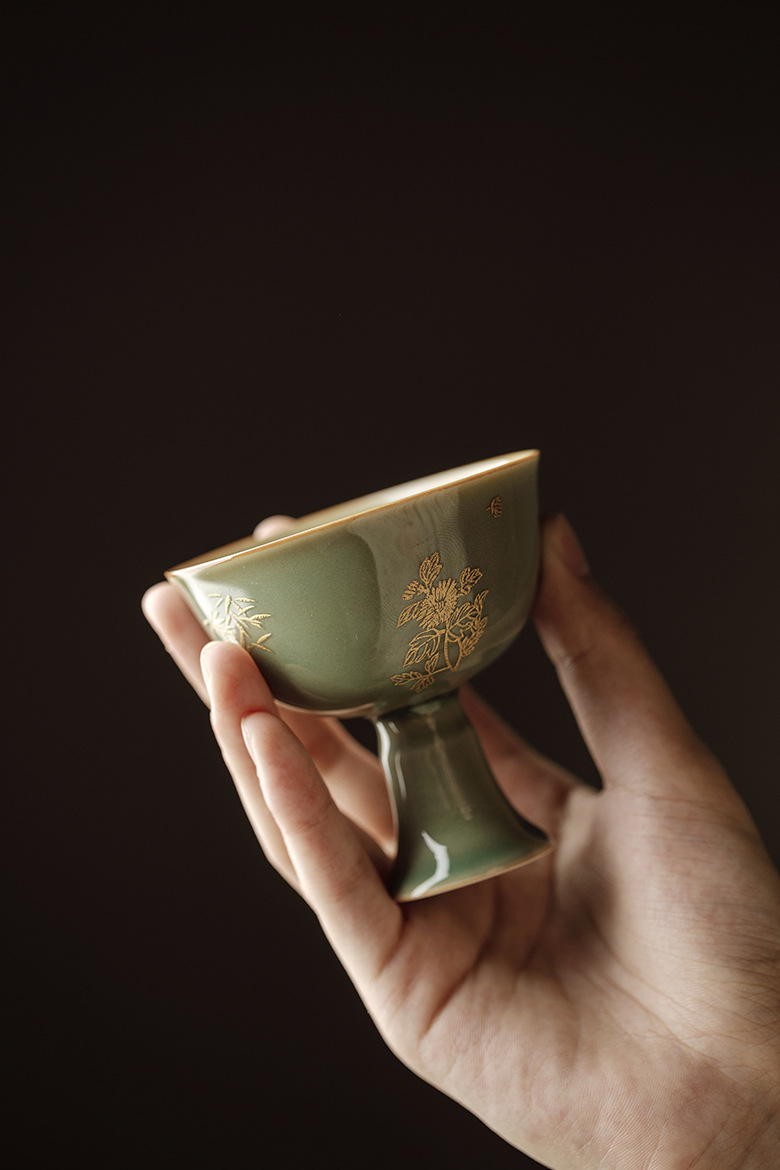 越窑梅子青瓷仿宋高足主人杯功夫茶具单杯品茗杯茶具茶杯复古文人