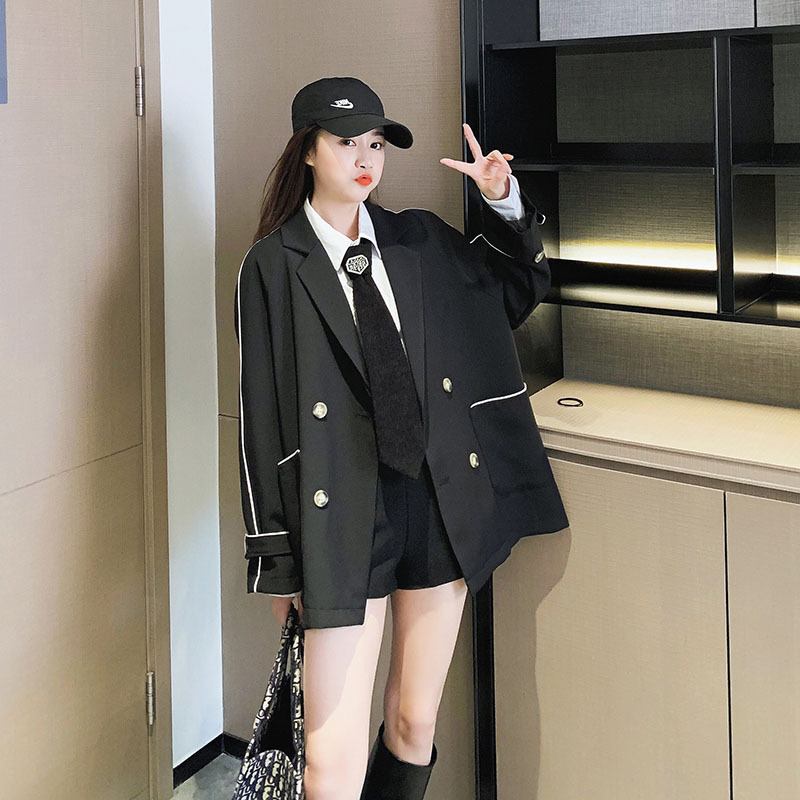 实拍小个子西装女学院风2022年初春新款网红休闲西服外套宽松上衣