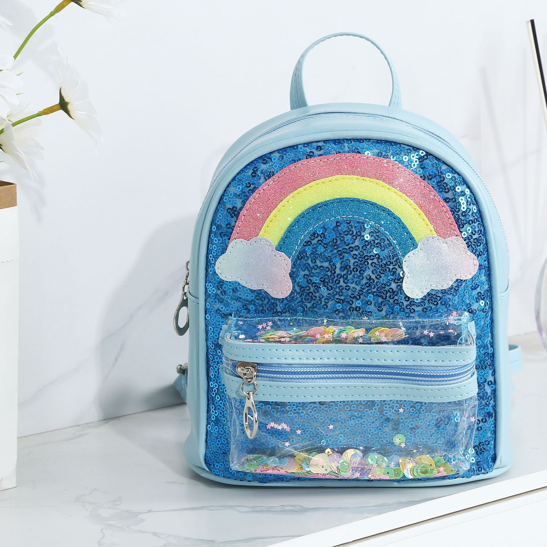 Sequined Princess Rainbow Backpack Personalized Kindergarten Girls' Schoolbag New Cartoon Large Capacity Bag for Women