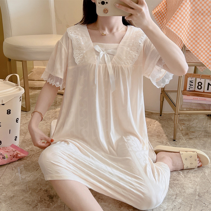 宫廷风公主睡裙夏季薄款甜美可爱蕾丝睡衣性感网纱冰丝家居服裙子