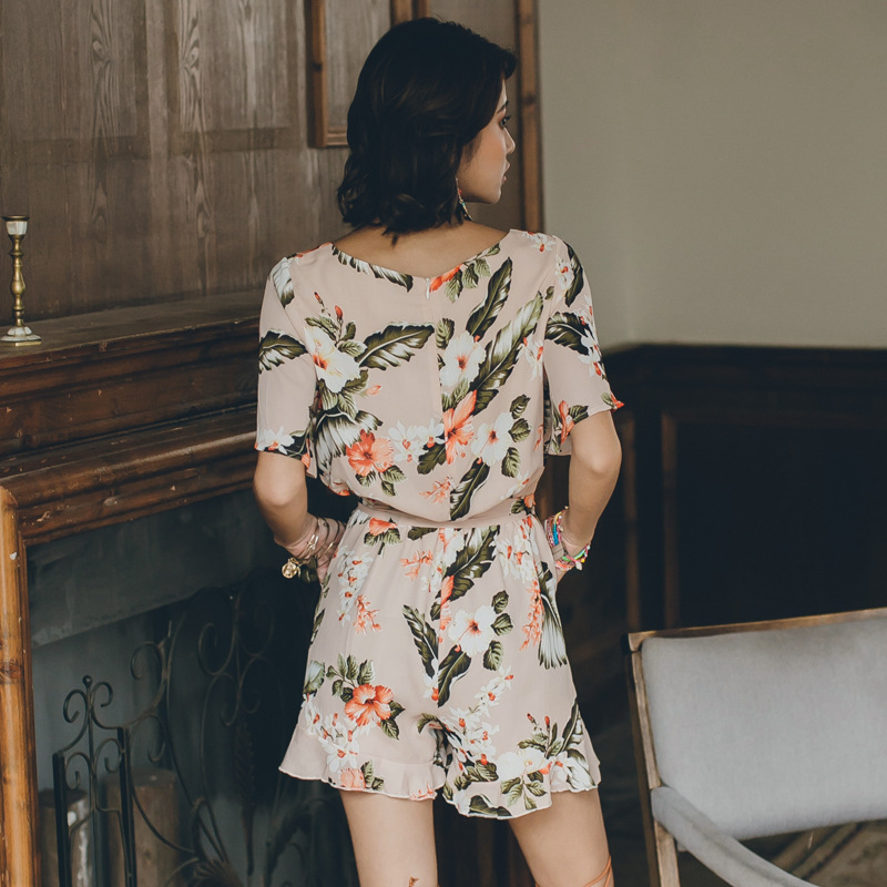 波西米亚度假沙滩民族风连衣短裤夏季女装裤子雪纺连体裤裙-阿里巴巴