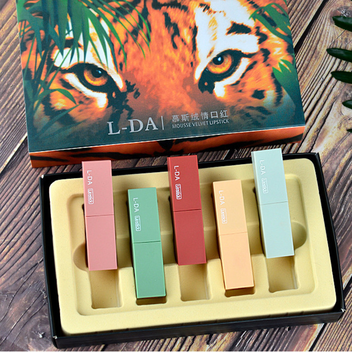 Wholesale Lipstick 5-Piece Set Red Big Color Mousse Velvet Matte Waterproof Matte Lipstick Gift Box