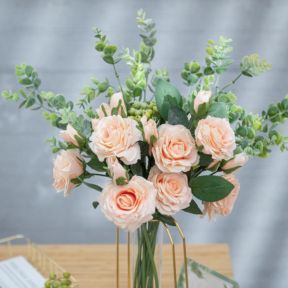 尤加利ins风玫瑰仿真花厂家家居装饰婚庆手捧花墙假花dy1-2300