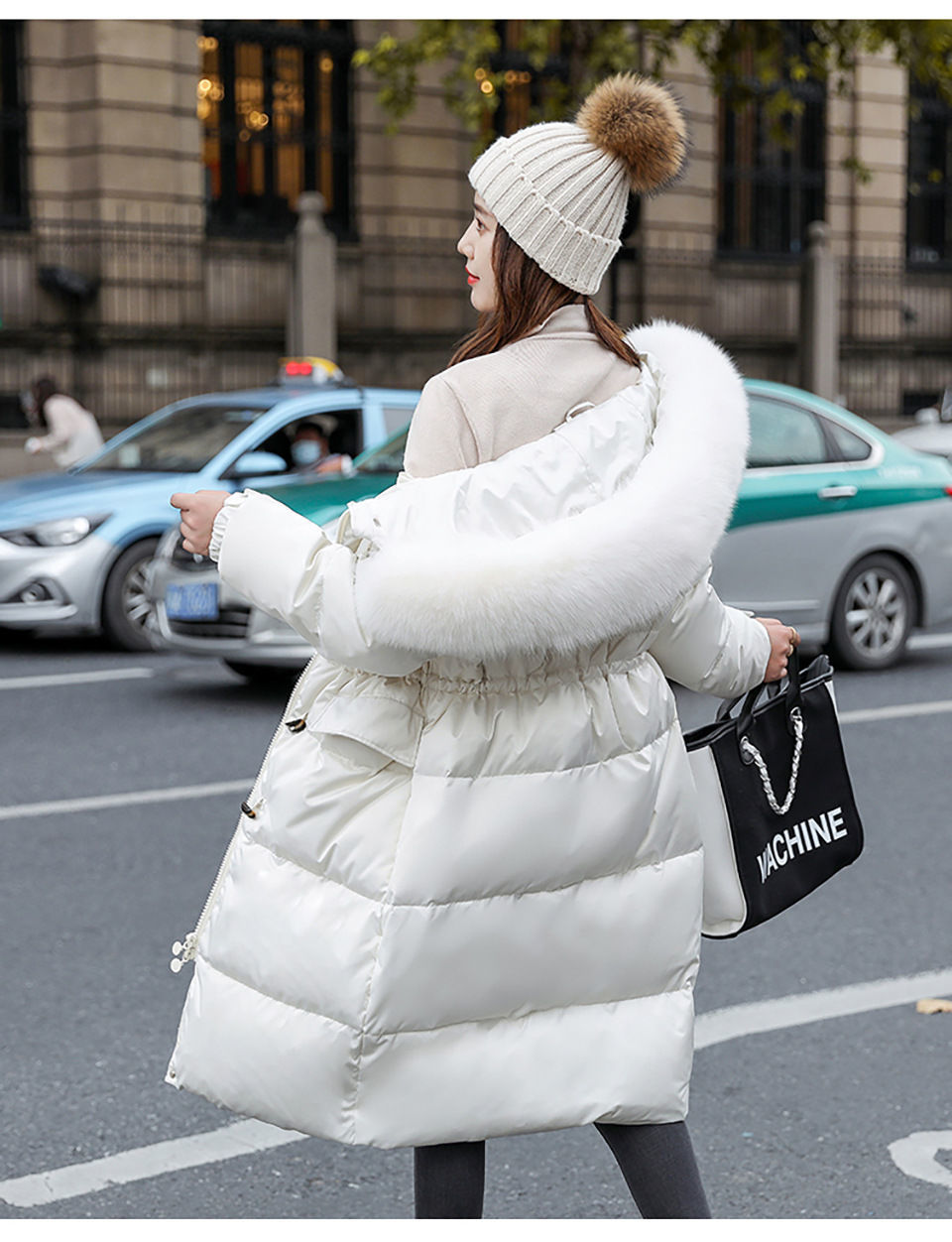 2020新款真毛领女式羽绒服高档羽绒服女中长款网红白鸭绒长款过膝