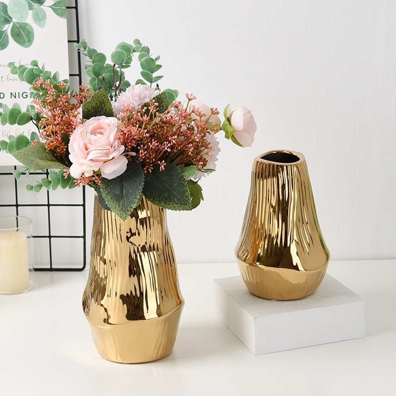 Ceramic Vase Modern Electroplating Golden Dried Flower Flower Flower Arrangement Model Room Decoration Home Decoration