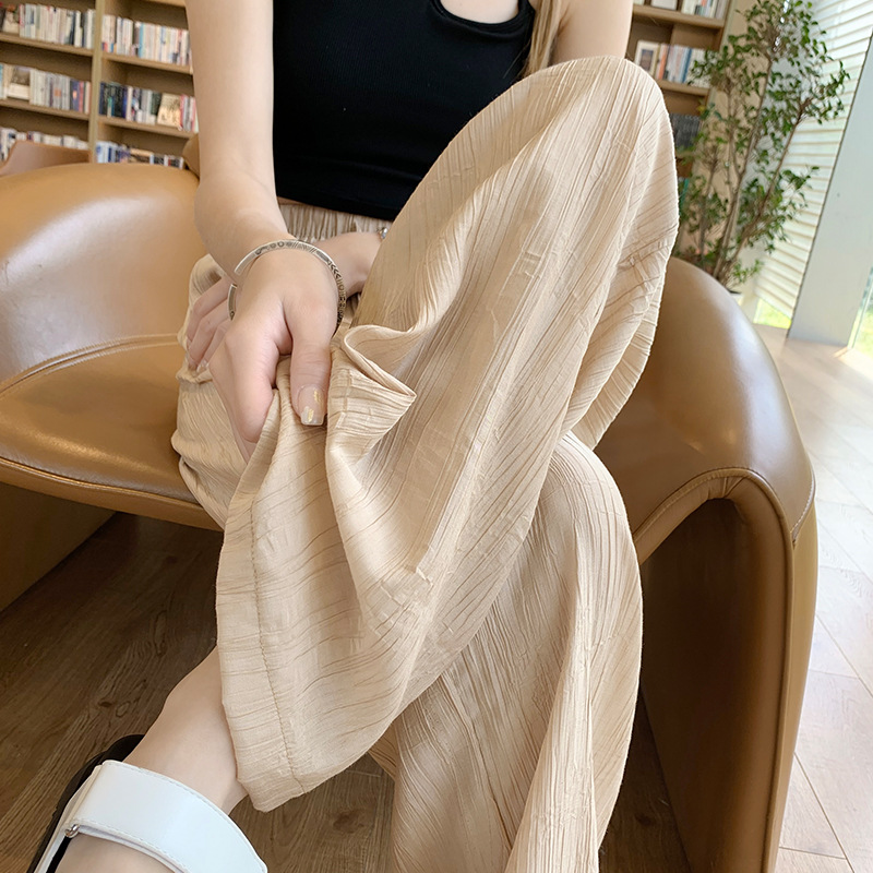 Summer 2023 New Apricot Color Pleated Pants Women's Long Japanese Yamamoto Loose and Lazy Style Casual Wide-Leg Pants