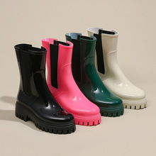 跨境厚底鞋水靴中筒高帮机车雨靴雨鞋女塑胶切尔西时尚女士水鞋