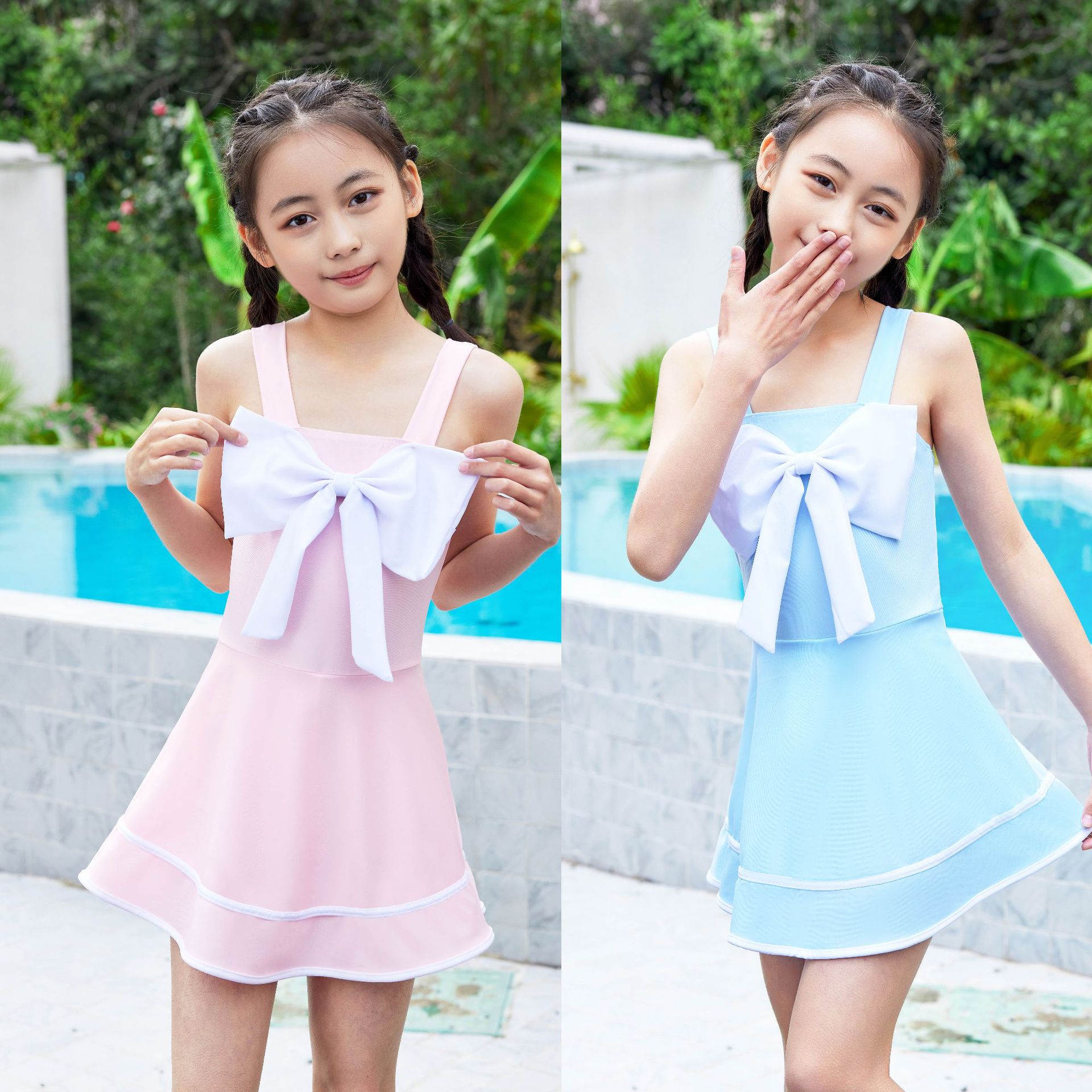 女童泳衣夏季新款洋气女孩大童韩系连体吊带游泳裙式网红夏款泳装