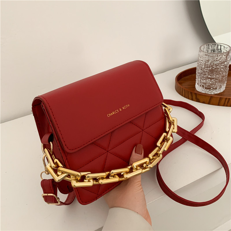 Popular Rhombus Chain Small Bag for Women 2021 Spring New Fashion Embroidery Thread Wide Shoulder Strap Shoulder Bag Messenger Bag