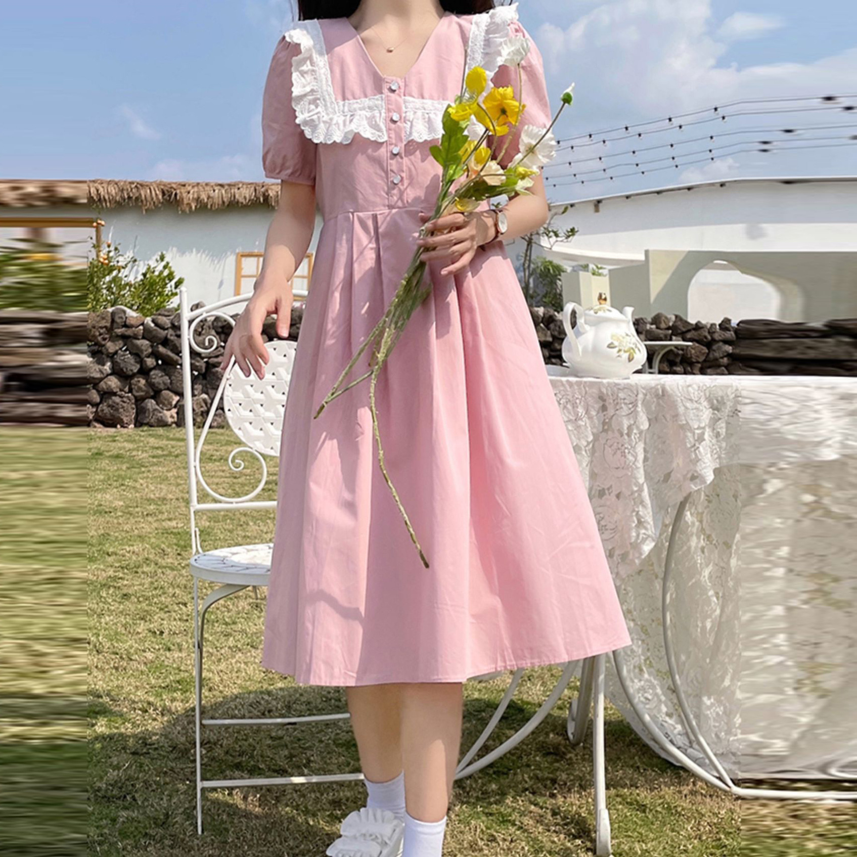 短袖纯棉连衣裙女夏季新款日系初高中学生少女学院风过膝公主裙子