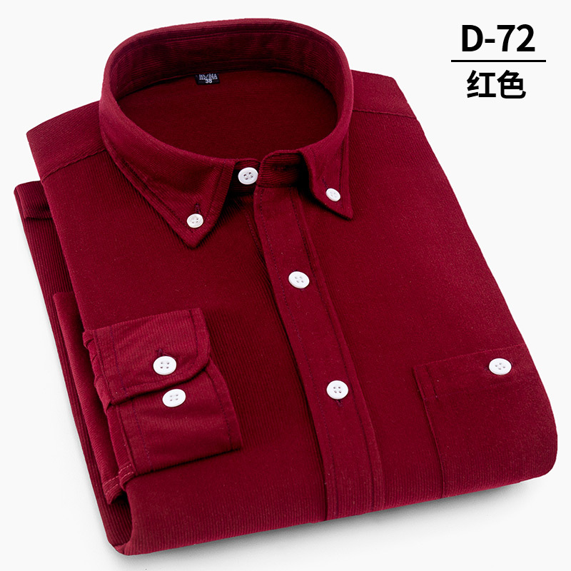 New Corduroy Solid Color Shirt Middle-Aged Men's Casual Spring and Autumn Shirt Slim Men's Shirt Simple Wholesale and Retail