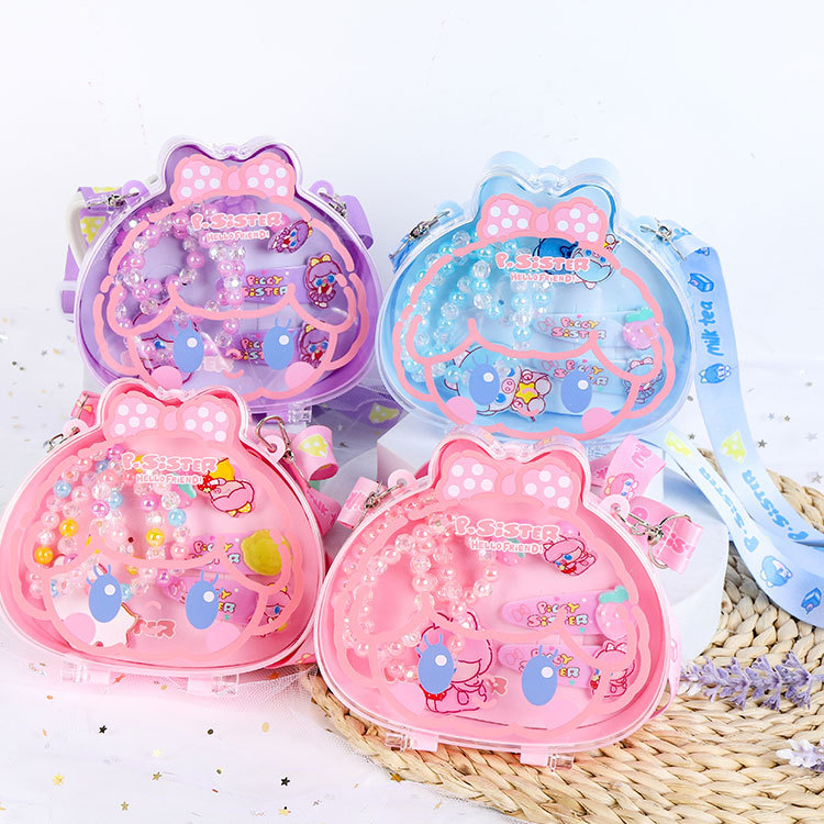 Children's Ornaments Princess Suit Necklace Portable Box Princess Series Cartoon Baby Holiday Hair Accessories Gift Box Suit