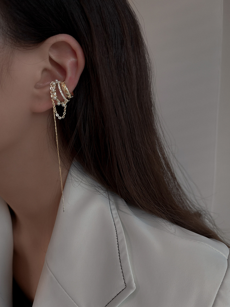 韩国小众设计珍珠流苏耳骨夹女高级感气质冷淡风无耳洞耳饰女