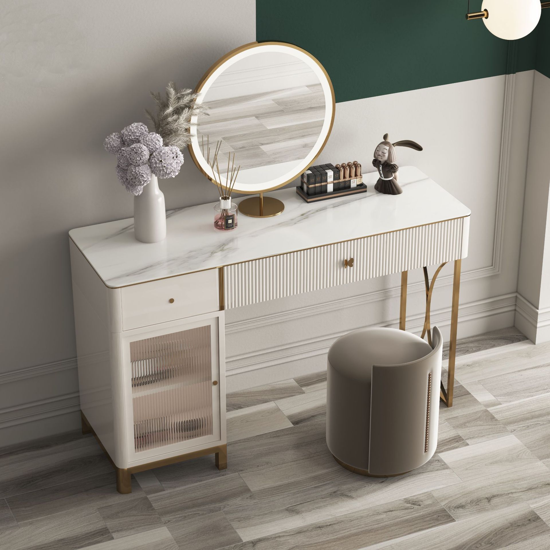 岩板梳妆台收纳柜一体意式轻奢卧室高档大小户型化妆台极简化妆桌