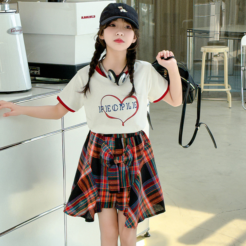 女童制6服裙7格子12短袖学院风套装8小学生洋气时尚14岁女孩夏装9
