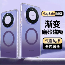 适用华为Mate60pro+渐变磨砂磁吸手机壳mate60镭射炫彩透明气囊壳